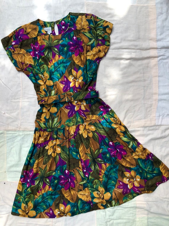 Vintage 1980s does 1940s Rayon Tropical Hawaiian T