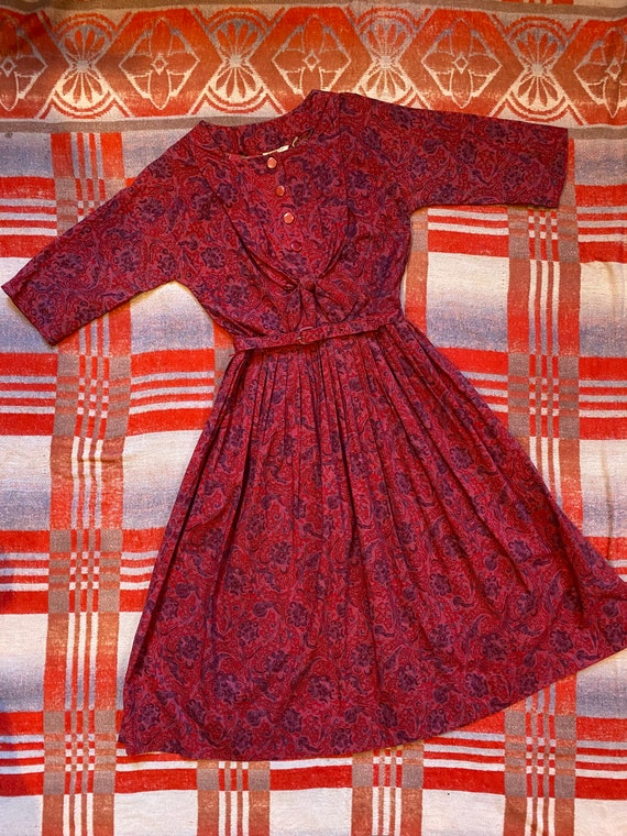 Vintage 1950s 60s Paisley Cotton Dress Kerrybrooke