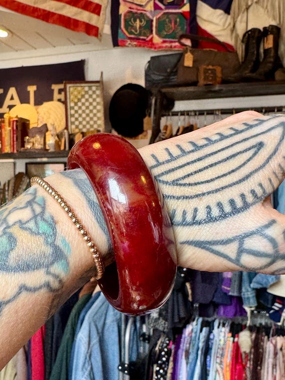 Cherry Amber Bakelite Chunky Bangle Cuff - image 2