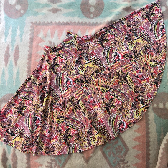 Vintage 1940s 50s Hawaiian Novelty Print Circle Sk
