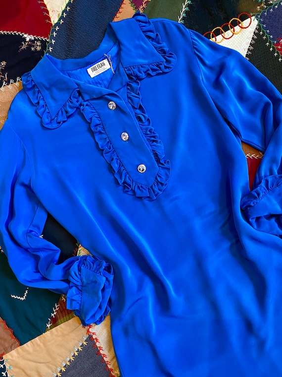 Vintage 70s Bill Blass Silk Blue Dress