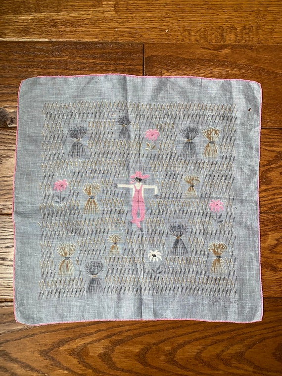 Vintage Hankie Tammis Keefe MCM Novelty Linen Sca… - image 5