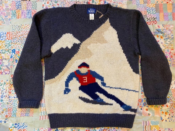 Vintage Woolrich 1980s Wool HandKnit Ski Sweater L