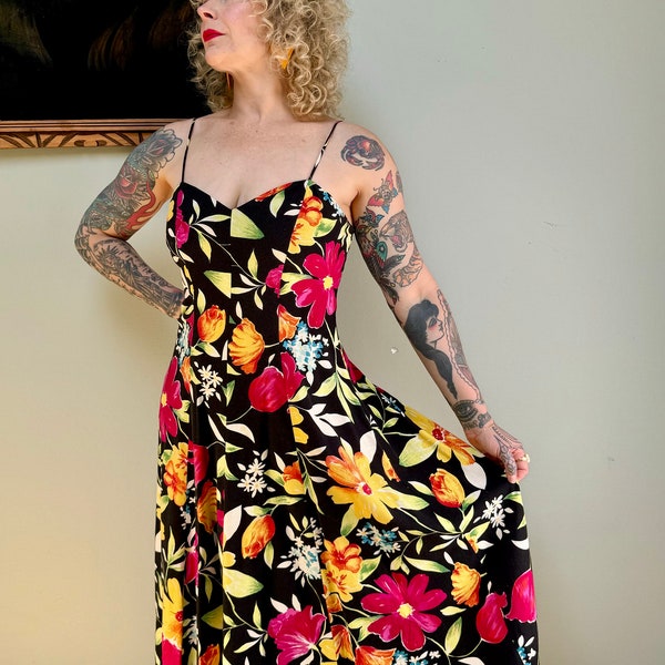 90s Tropical Rayon Slip Dress M