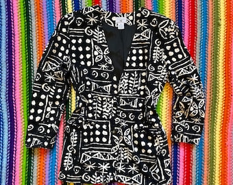 Vintage Georgiou Raw Silk Funky Print Jacket Blazer S