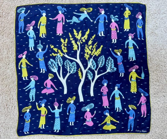 Vintage Hankie Tammis Keefe MCM Novelty Linen Scarecrow Haystacks