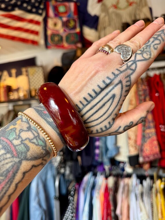 Cherry Amber Bakelite Chunky Bangle Cuff - image 1
