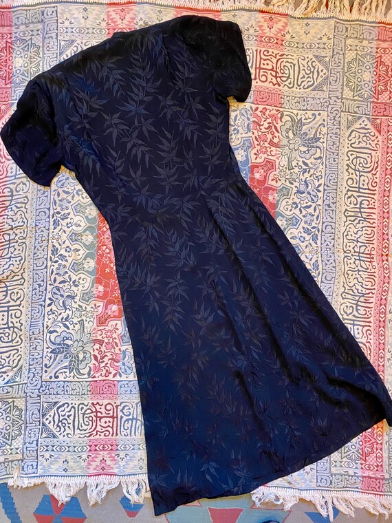 Vintage 1940s Crepe Jacquard Black Dress M - image 5