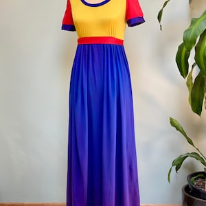 1960s Primary Color Block Jersey Maxi Dress Saks Robes by MW S