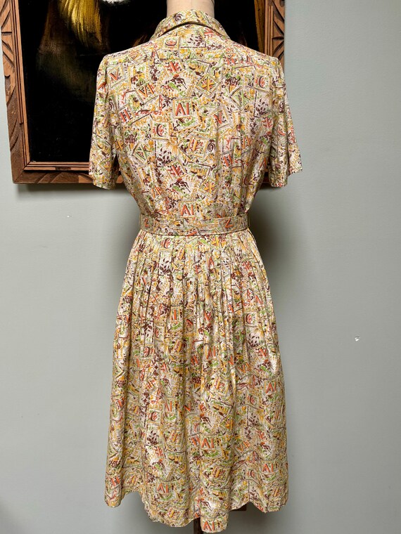 50s Sears Novelty Print Shirtwaist Dress S - image 9
