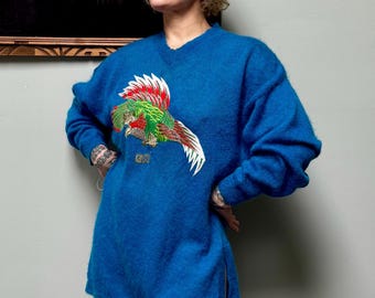 80s Kansai Yamamoto Cygne Embroidered Phoenix Mohair Tunic Sweater M Rare