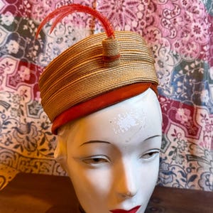 1960s Straw & Velvet Hat with Feather