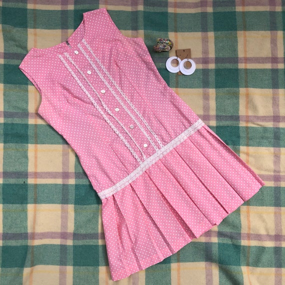 Vintage 1960s Cotton Pink Polka Dot Mod Dress Plea