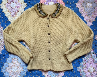 Vintage 1940s Bavarian Knit Cardigan ERO German Dirndl Trachten Sweater Embroidered