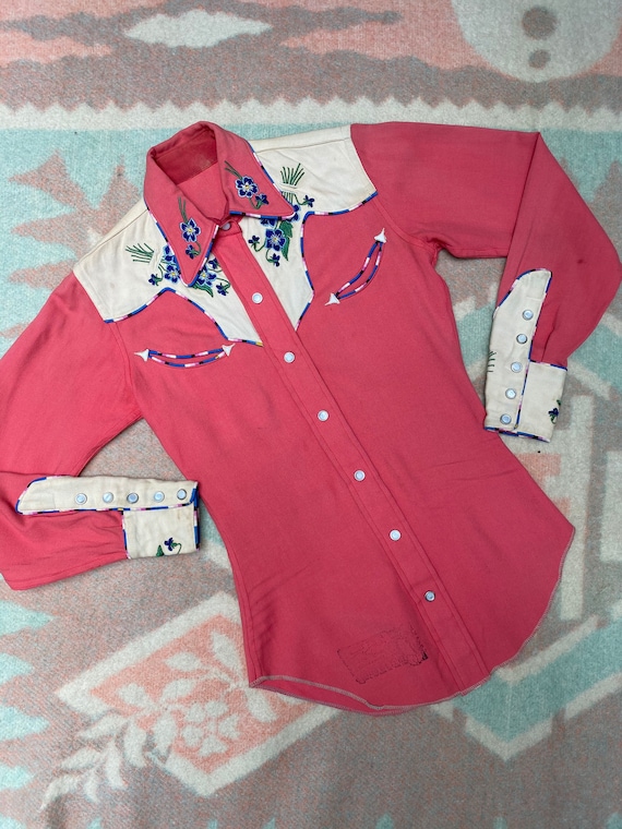 Vintage Western Shirt / 1940s Gabardine Western Sh