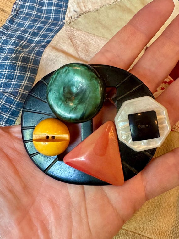 Bakelite Collage Statement Brooch - image 1