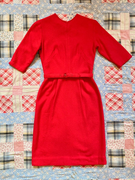 Vintage 50s Hot Pink Wool Wiggle Dress