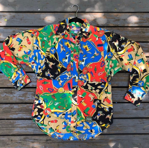 Vintage 1980s Western Cowboy Novelty Print Shirt B
