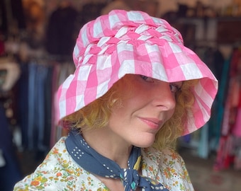 Vintage 1960s Gingham Bucket Floppy Sun Hat