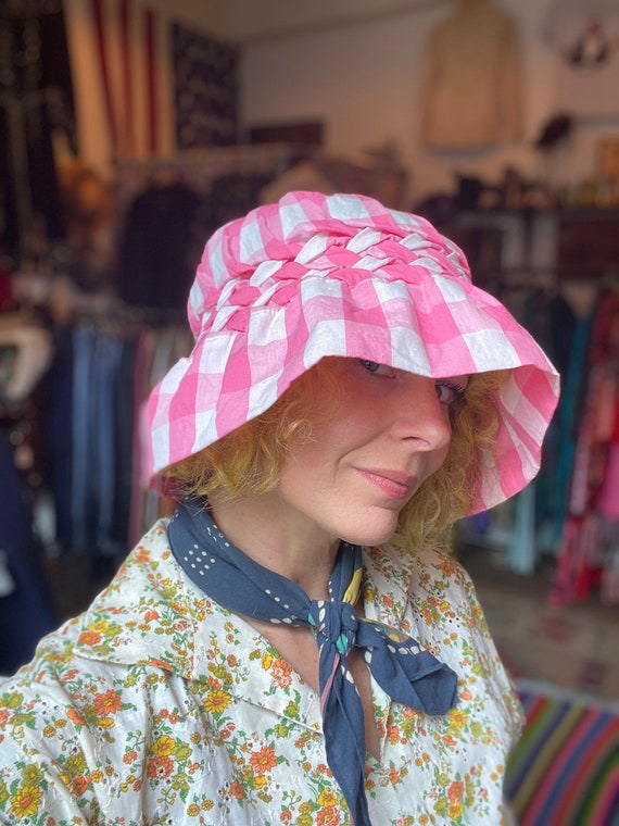 1960s Gingham Bucket Floppy Sun Hat - Etsy