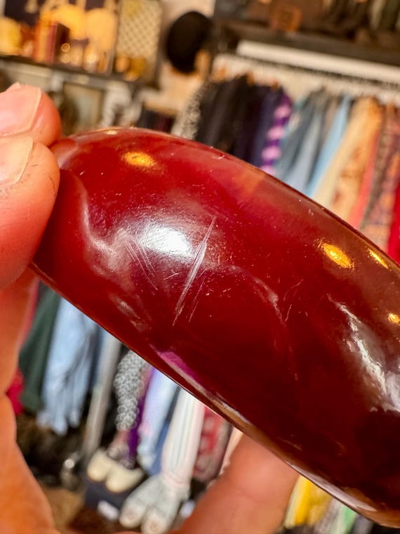 Cherry Amber Bakelite Chunky Bangle Cuff - image 9