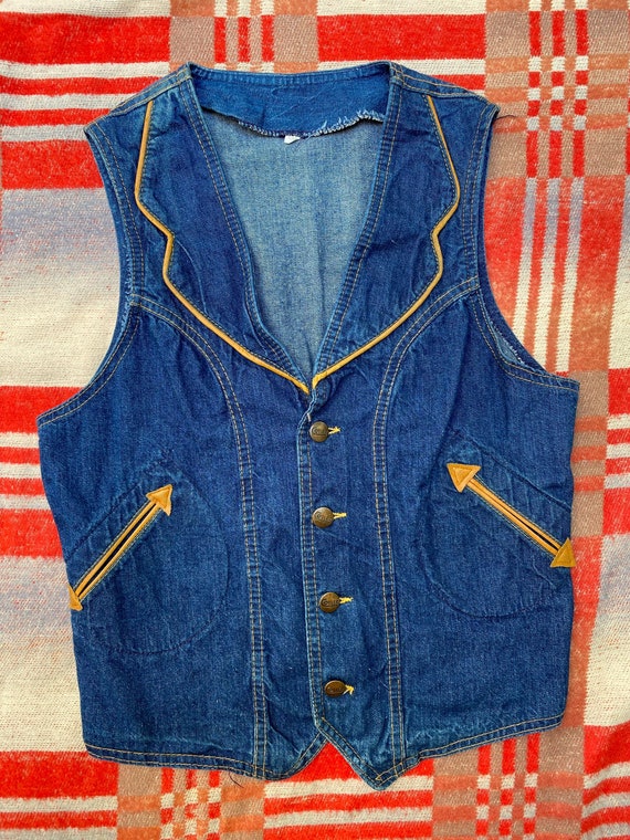 Vintage Denim Vest / 1970s Western Vest