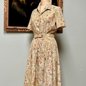 1960s Sears Novelty Print Shirtwaist Dress S