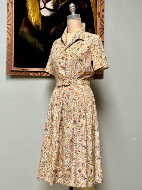 50s Sears Novelty Print Shirtwaist Dress S