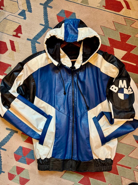 1990s Custom Leather BMW Bomber Jacket 8Ball XL