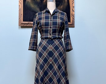 Vintage 1940s Plaid Shirt Dress Wool McMullen S