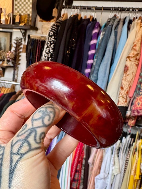 Cherry Amber Bakelite Chunky Bangle Cuff - image 5