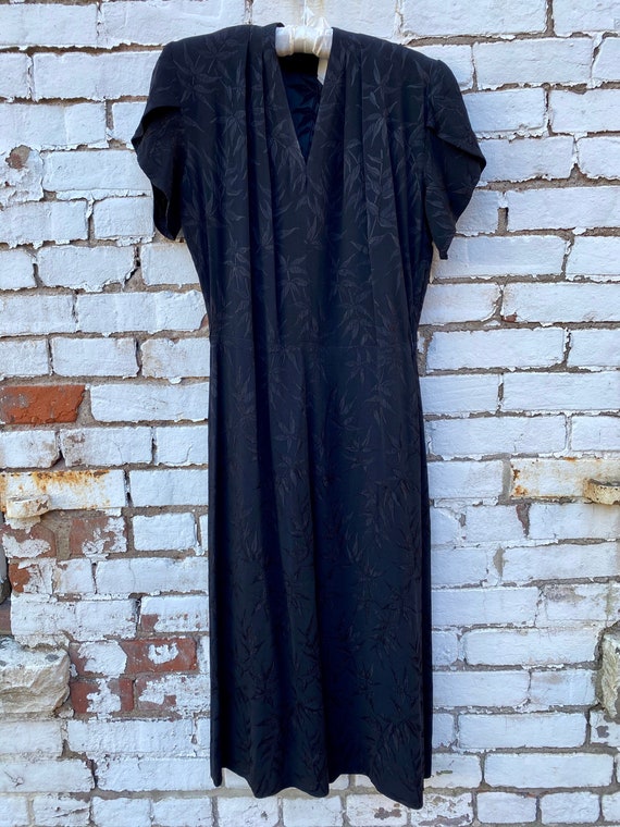 Vintage 1940s Crepe Jacquard Black Dress M - image 6