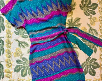 1980s Silk Flora Kung Dress M