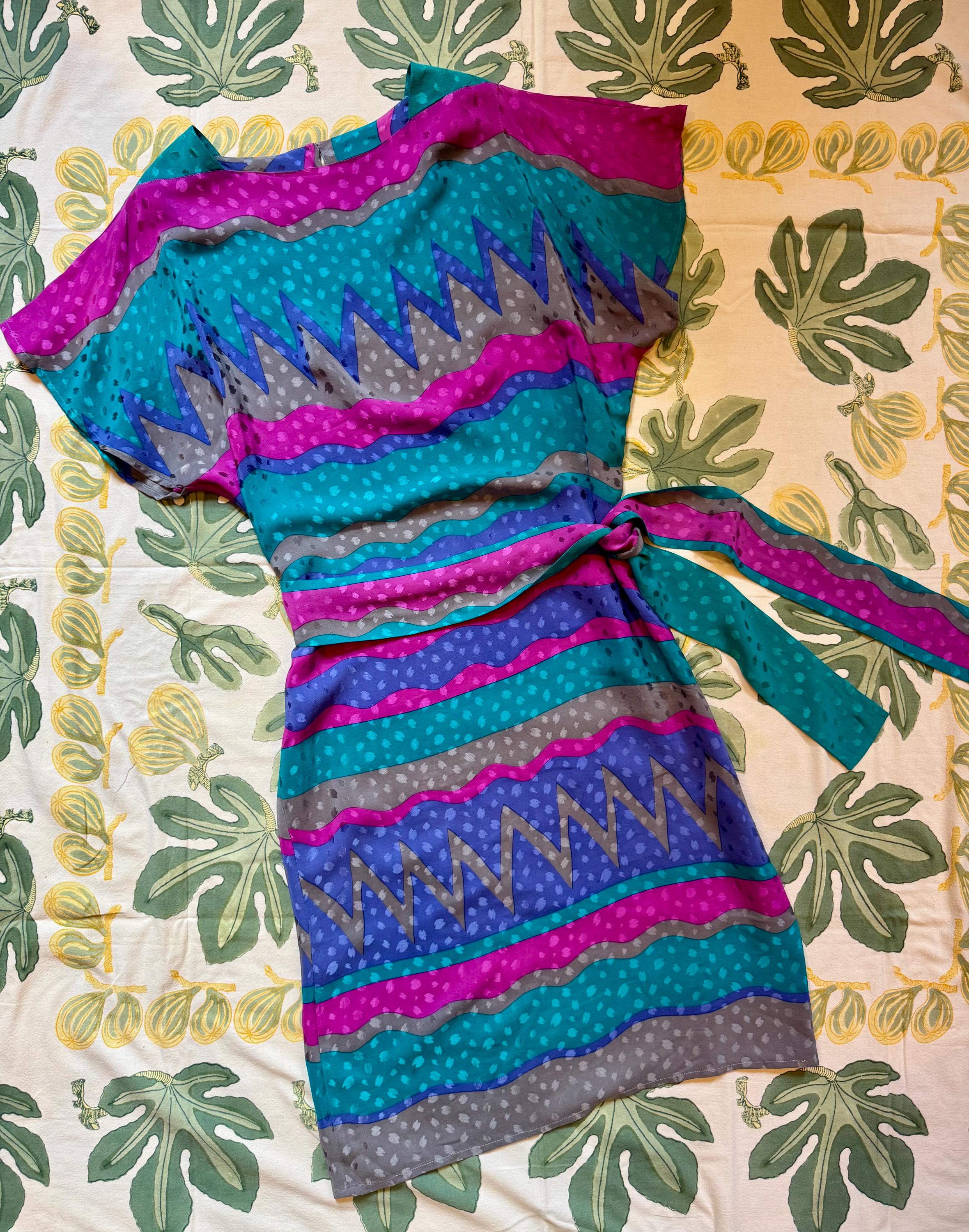 1980s Silk Flora Kung Dress M