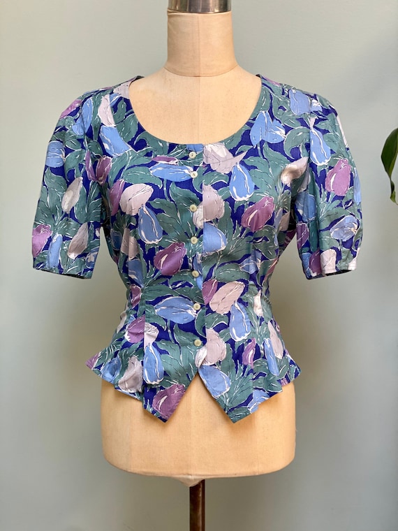 Vintage Cacharel 1970s does 30s Floral Tulip Cotto