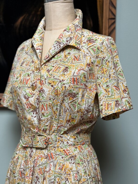 50s Sears Novelty Print Shirtwaist Dress S - image 6