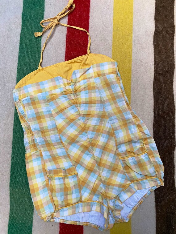 Vintage 1950s Cotton Plaid Playsuit Sunsuit Romper