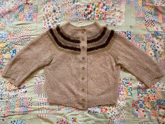 Vintage 1950s Mohair Angora Hand Knit Cardigan