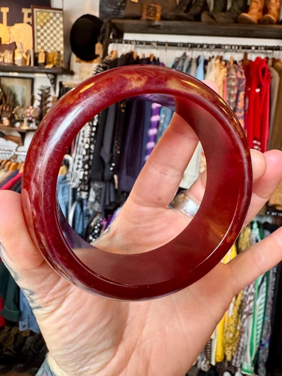 Cherry Amber Bakelite Chunky Bangle Cuff - image 6