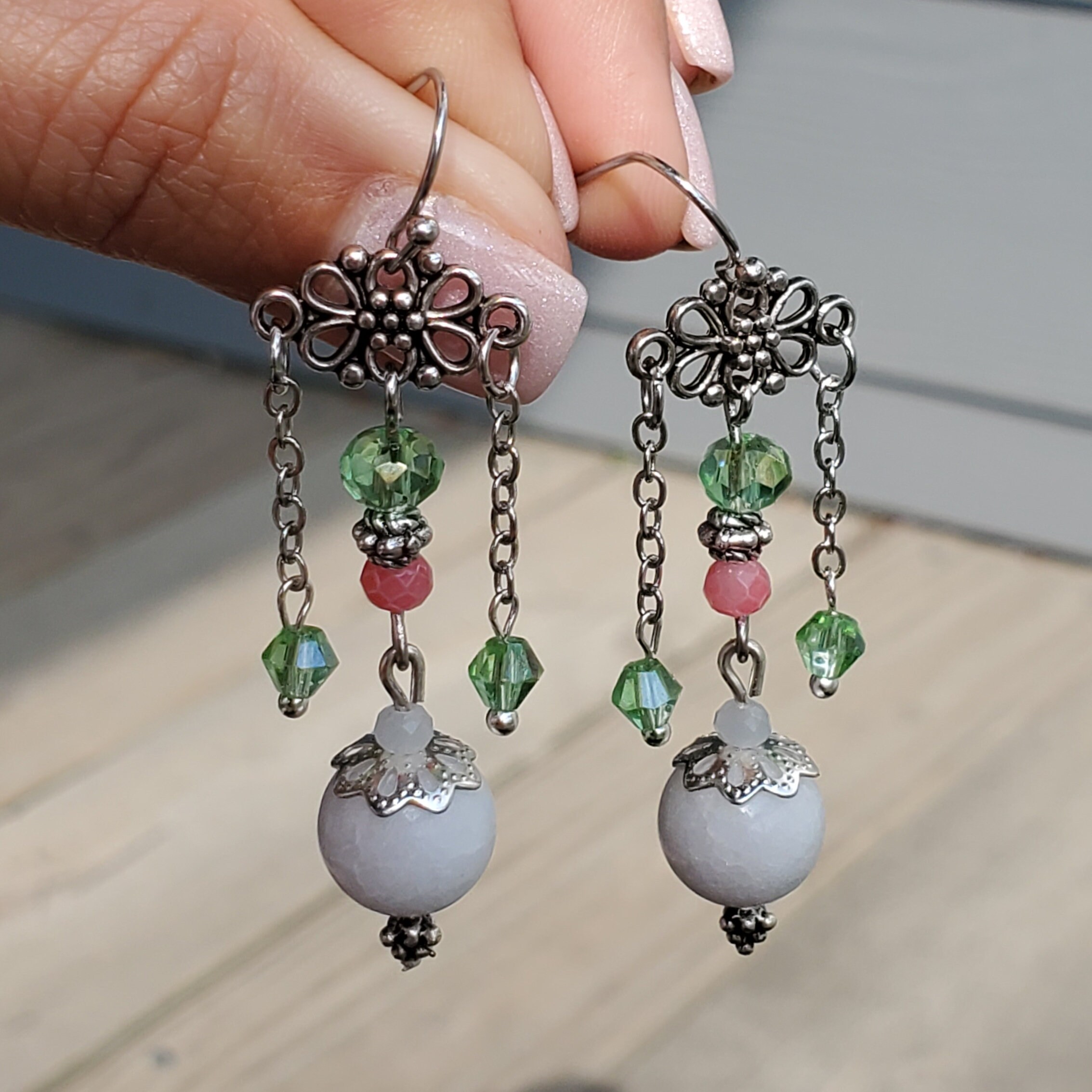 White Jade Silver Drop Earrings / Green Beaded Earrings / - Etsy Australia