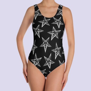 Baphomet Inverted Pentagram Black One Piece Swimsuitgothic Etsy Australia