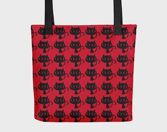 Katzen Tragetasche | Große Tragetasche | Goth Tragetasche | Katzenmama | Katzenliebhaber Geschenk | Gothic Geldbörse | Katzen Geschenke | Katzen geldbörse | Gothic Tasche | Rote Tragetasche