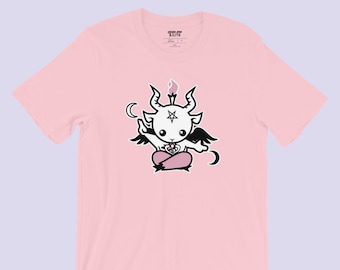 ピンクのベビーバフォメットTシャツ|パステルゴスの服|ゴシックTシャツ|プラスサイズのゴス|グランジサタニックペイガンTシャツ|パステルゴスシャツ|パステルゴスTシャツ