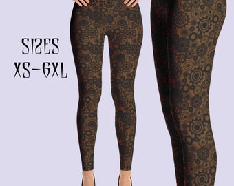Gears & cogs bown leggings|Steampunk leggings|Steampunk pants|Steampunk plus size leggings|Steampunk costume women|Steampunk clothing women