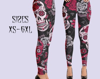 Sugar Skull Yoga leggings|Day of the Dead leggings|Sugar skull leggings|Dia de los muertos costume|Plus Size Goth|Gym Gothic leggings