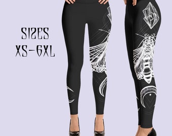 Moth & Moon leggings|Witch leggings|Butterfly leggings|Gothic leggings|Plus Size Goth workout gym leggings|Gothic clothing|Wiccan clothing