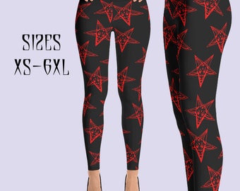 Baphomet Pentagram leggings Red|Pentagram pants|Plus Size Goth|Crust Punk Pants|Gothic leggings|Gothic pants|Satanic clothing|Pagan clothing