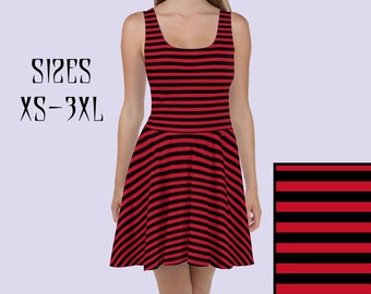 Striped summer dress|Red gothic dress|Plus Size goth dress|Skater dress|Grunge aesthetic|Emo dress|Pirate dress|Plus size gothic clothing