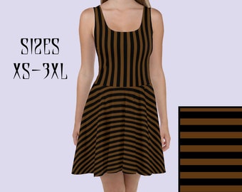 Sleeveless brown striped summer dress|Steampunk clothing women|Pirate dress|Short witch dress|Plus size steampunk dress|Steampunk costume