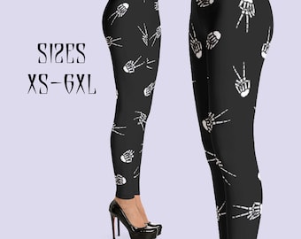Legginsy gotyckie|Spodnie gotyckie|Pastelowe legginsy gotyckie|Leginsy z czaszką cukrową z okazji Dnia Zmarłych|Spodnie Crust Punk|Leginsy gotyckie na Halloween w dużych rozmiarach